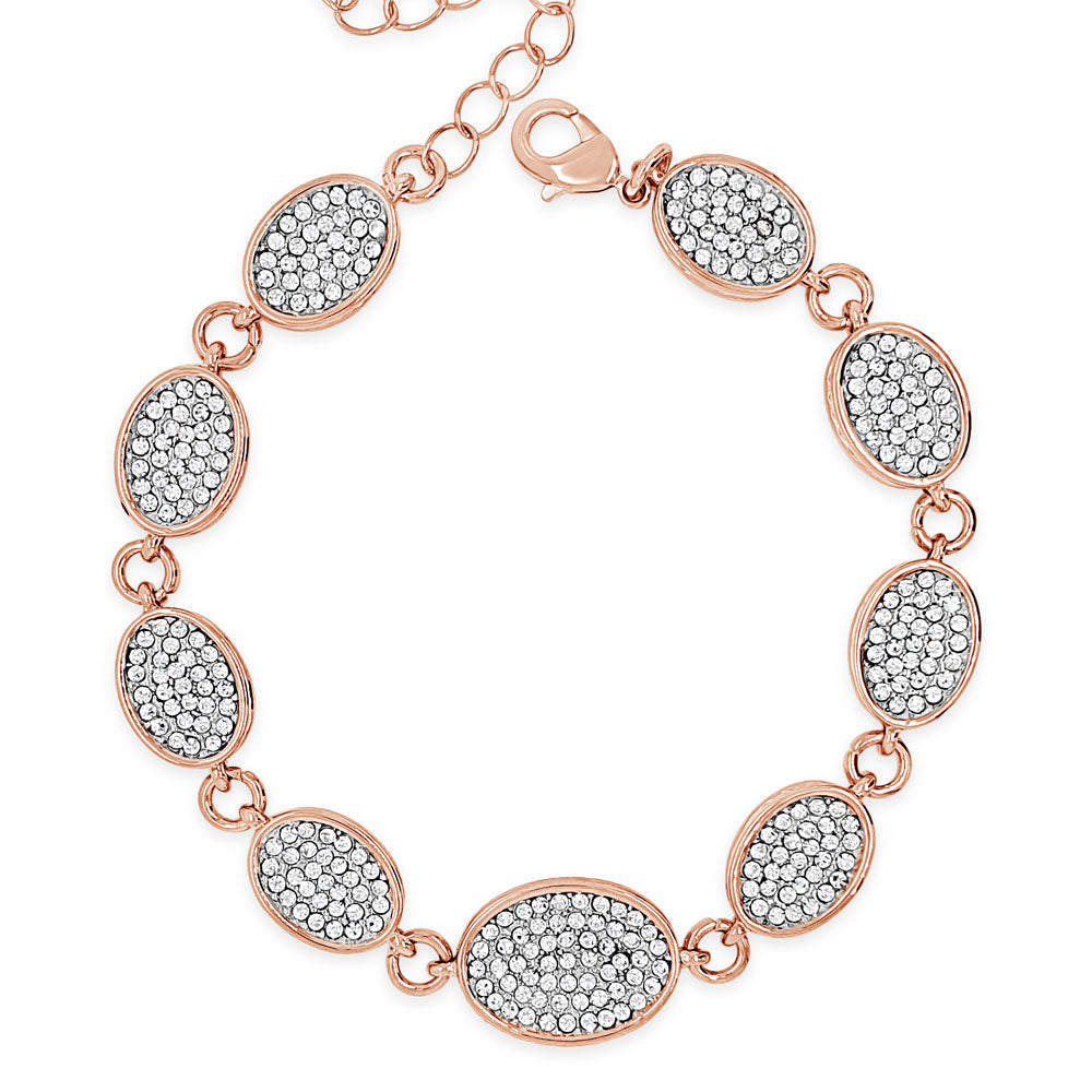 Jocelyn Two Tone Silver Rose Gold Oval Diamante Bracelet